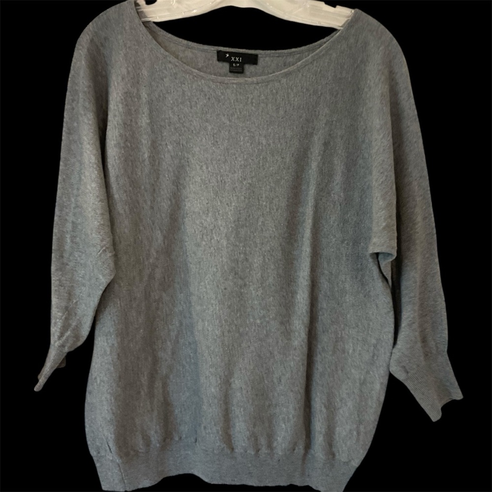 Forever 21 Heather Grey Sweater, 100% Cotton, 3/4 Sleeves w/ Ribbed Bands, Sz S